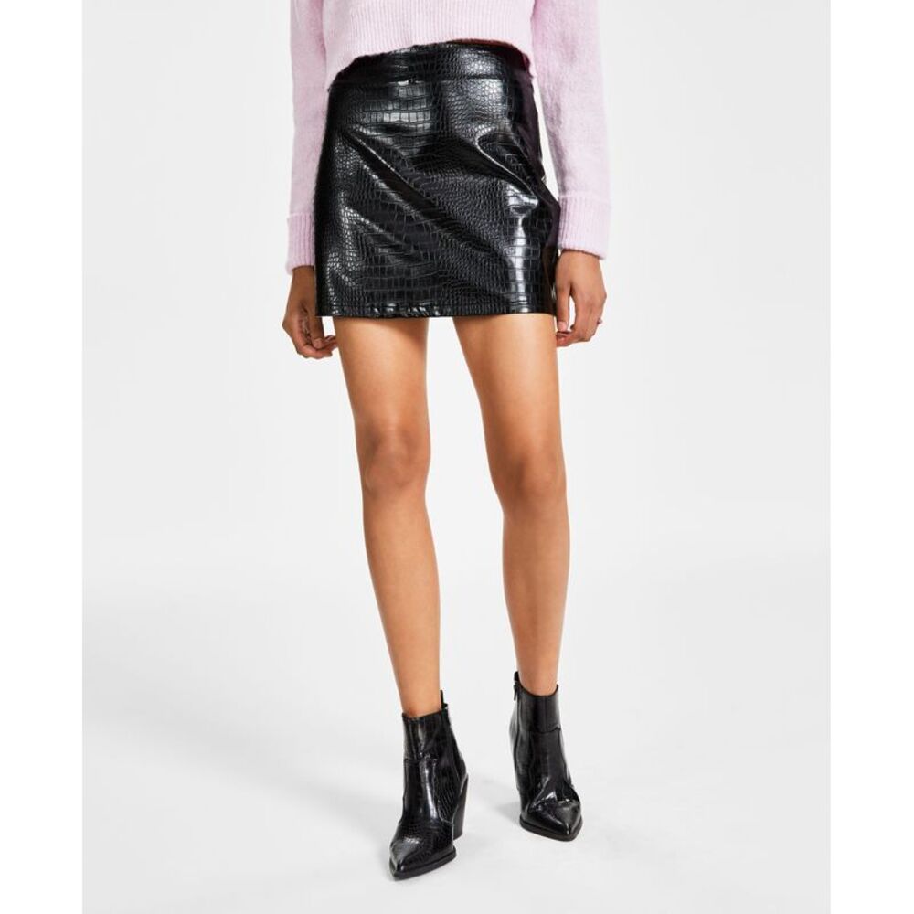 Bar III Women's Croc-Embossed Faux-Leather Mini Skirt